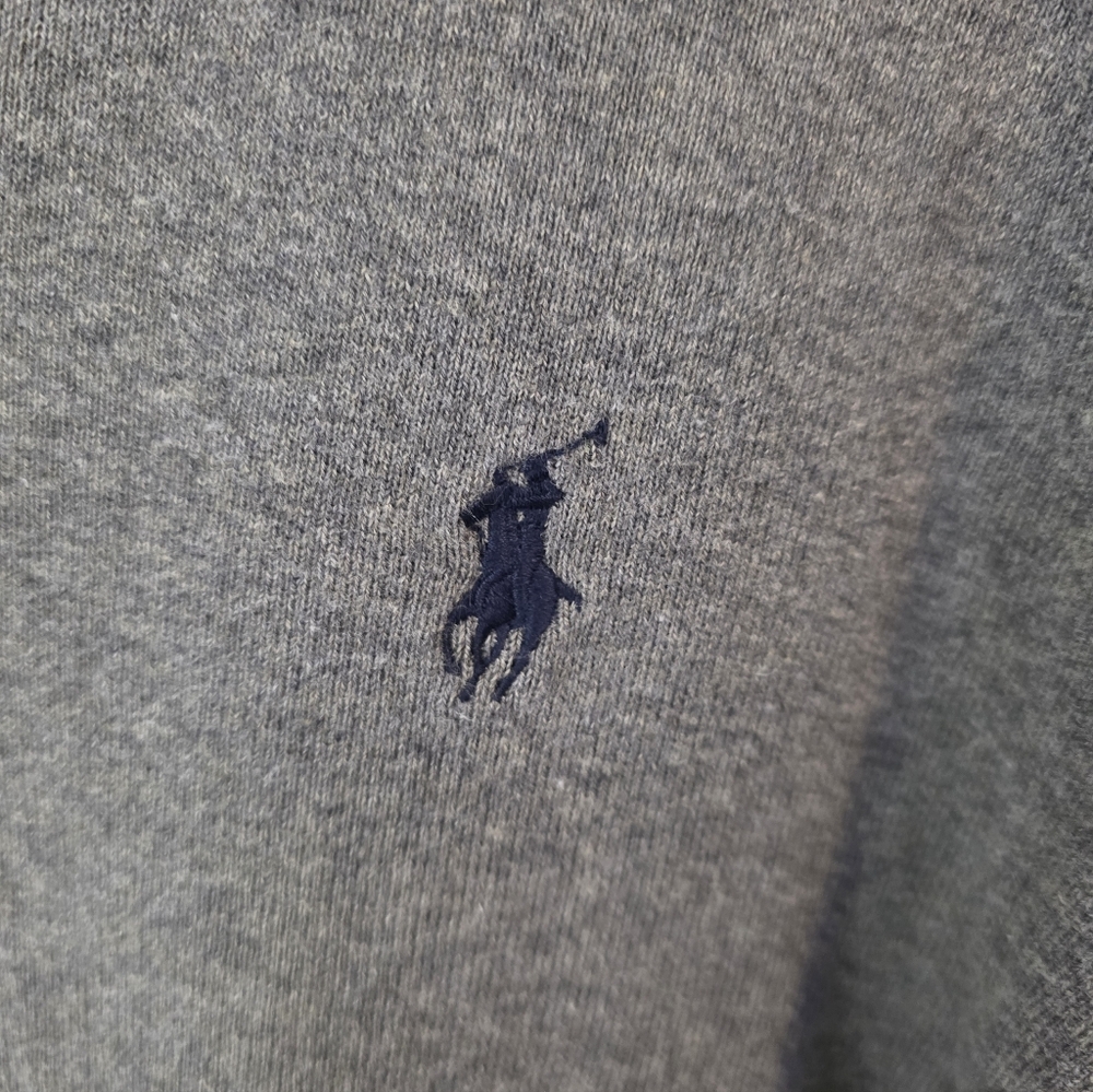 Polo by Ralph Lauren Men's V-Neck Sweater - Gray with Navy Logo - Picture 5 of 9